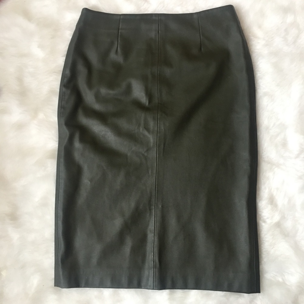 Dark Olive Faux Leather Zara Basic Pencil Skirt